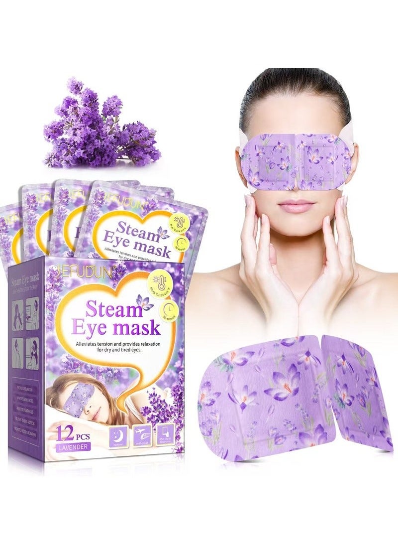 Sefudun 12 Packs Steam Eye Mask,Lavender Hot  Compress Self Heating Warm Eye Mask Disposable Heated Sleep Eye Mask for Dry Eyes Dark Circles Relax Comfortable Warming Eye Mask for Home Office Travel - Image 1